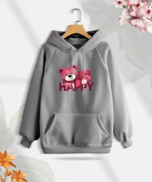 Premium Comfortable (Gray -Happy) Ladies winter hoodie