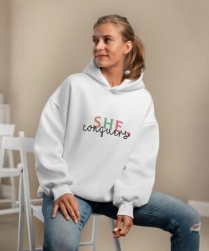 Premium Comfortable Printed Ladies winter hoodie ( White )