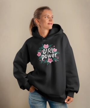 Premium Comfortable Printed Ladies Winter Hoodie ( Black )