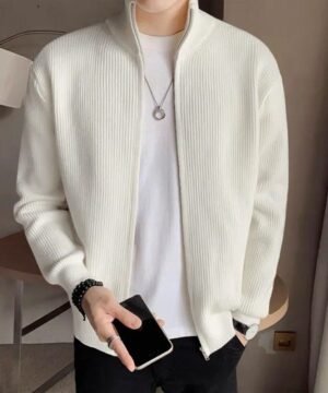 Men's Rib jacket Off White Colour (Full Zipper)