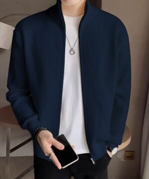 Men's Rib jacket Navy Blue Colour (Full Zipper)